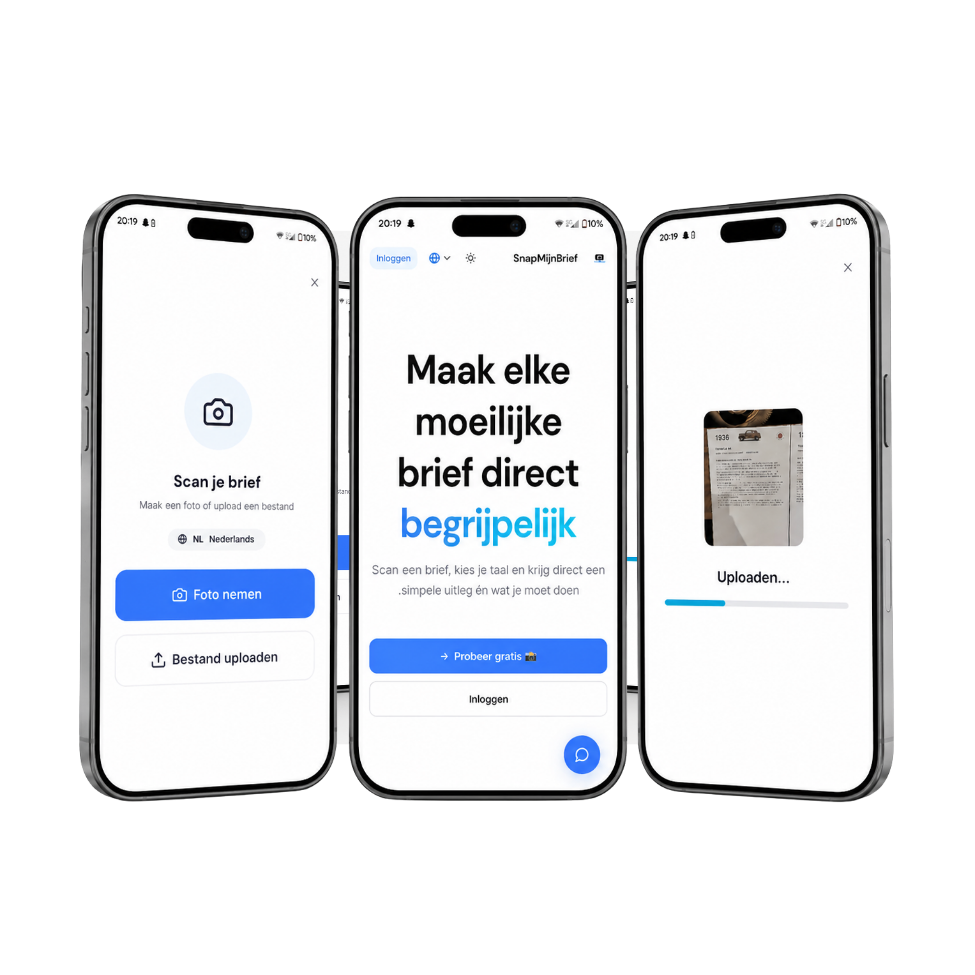 Voorbeeld van SnapMijnBrief op mobiele telefoons
